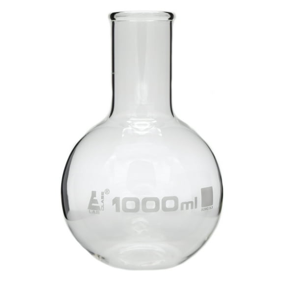 Florence Boiling Flask, 1000ml, Borosilicate Glass, Wide Neck, Flat Bottom - Eisco Labs