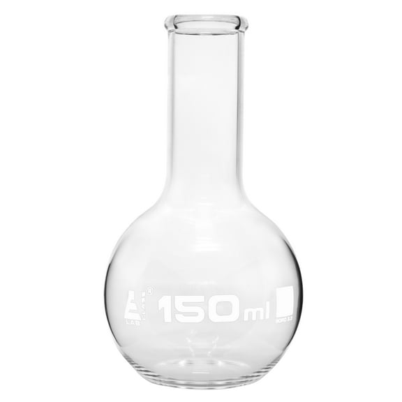 Florence Boiling Flask, 150ml, Borosilicate Glass, Narrow Neck, Flat Bottom - Eisco Labs