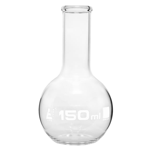 Florence Boiling Flask, 150ml, Borosilicate Glass, Narrow Neck, Flat Bottom - Eisco Labs