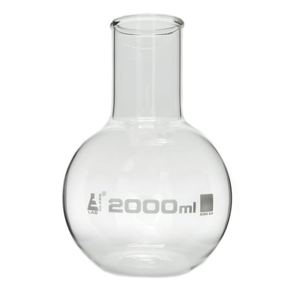 Florence Boiling Flask, 2000ml, Borosilicate Glass, Wide Neck, Flat Bottom - Eisco Labs
