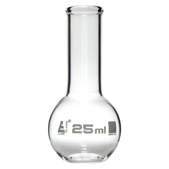 Florence Boiling Flask, 25ml, Borosilicate Glass, Narrow Neck, Flat Bottom - Eisco Labs