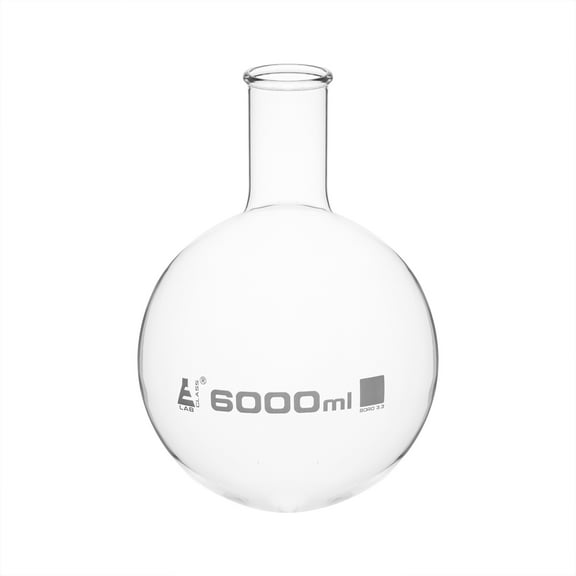 Florence Boiling Flask, 6000mL - Borosilicate Glass - Round Bottom, Narrow Neck, Beaded Rim - Eisco Labs