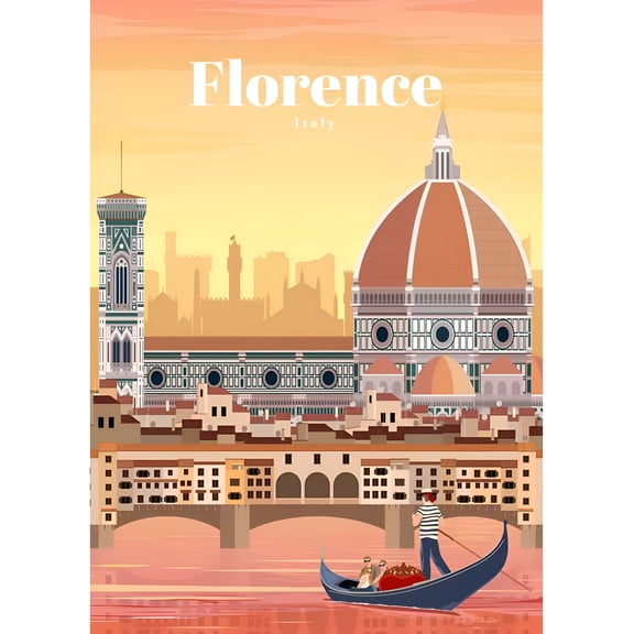 Florence City Poster Italian Architecture Travel Wall Print for Living Room, UNFRAMED 12x18