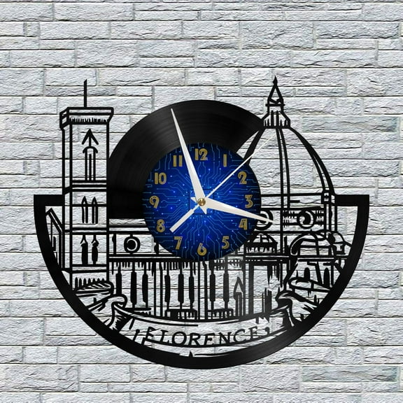 Florence Cityscape 12 Inch Vinyl Record Wall Clock - Silent, Creative, and Unique Clock for Living Room, Entryway, or Bedroom Decor - Perfect Gift Idea(12 inchs B without LED)