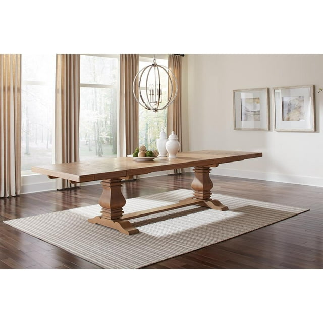 Florence Extendable Plank Dining Table, Rustic Smoke, Double Pedestal