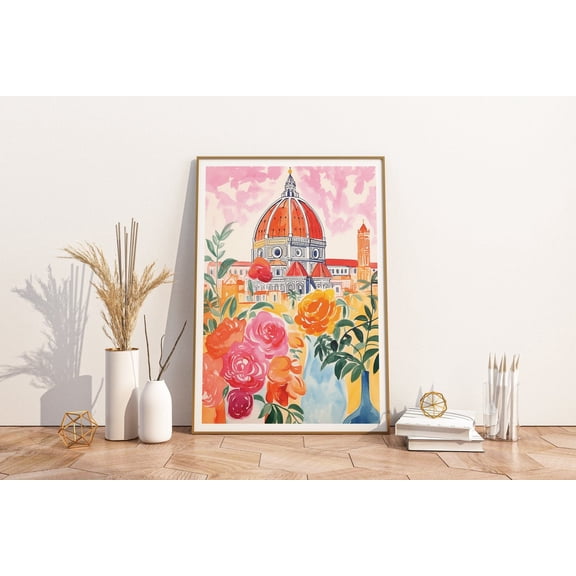 Florence Duomo Art Poster: Italy Flowers Travel Poster, Unframed Poster Size 16x24