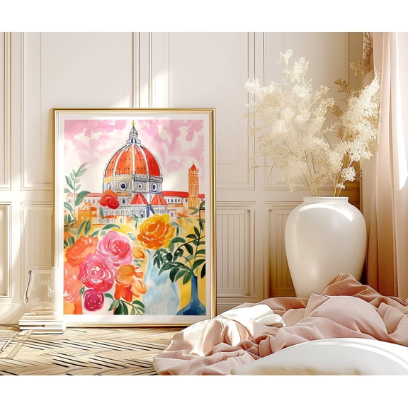 Florence Duomo Art Poster: Tuscany Flowers Travel Poster, Unframed Poster Size 12x18