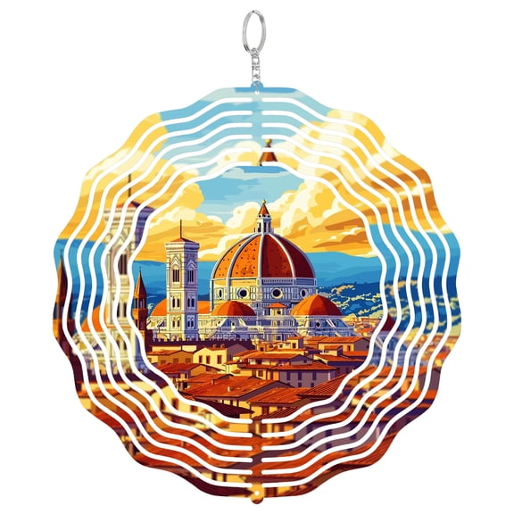 Florence Duomo Cathedral 3D Wind Spinner Stainless Steel Kinetic Art Garden Decor Italian Architecture Gift