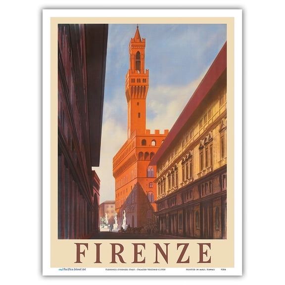 Florence (Firenze) Italy - Palazzo Vecchio Old Palace - Vintage Travel Poster c.1938 - Master Art Print (Unframed) 9in x 12in
