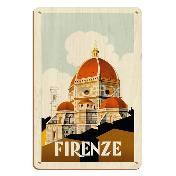 Florence (Firenze) Italy - Santa Maria del Fiore Cathedral the Duomo of Florence - Vintage Travel Poster c.1930 - 8 x 12 inch Vintage Wood Art Sign