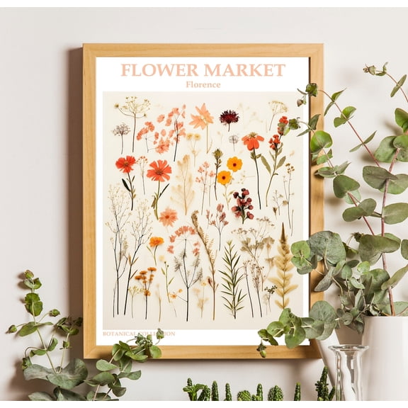 Florence Flower Market Poster: Pressed Wildflowers Botanical Art, Unframed Canvas Size 12x18