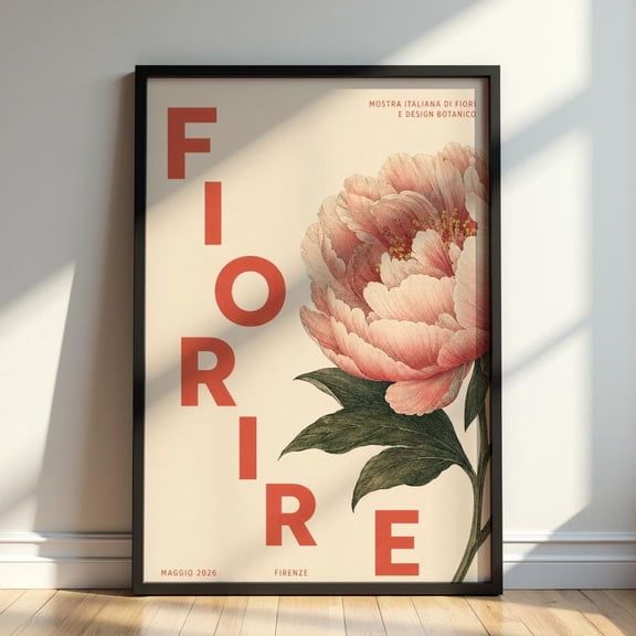 Florence Flower Poster, Firenze Botanical Wall Art, Peony Print, Italian Floral Artwork, Vintage Florence Exhibition Poster, Poster Only