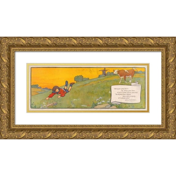Florence Harrison 14x8 Gold Ornate Wood Frame and Double Matted Museum Art Print Titled - The Cow Said (1911)