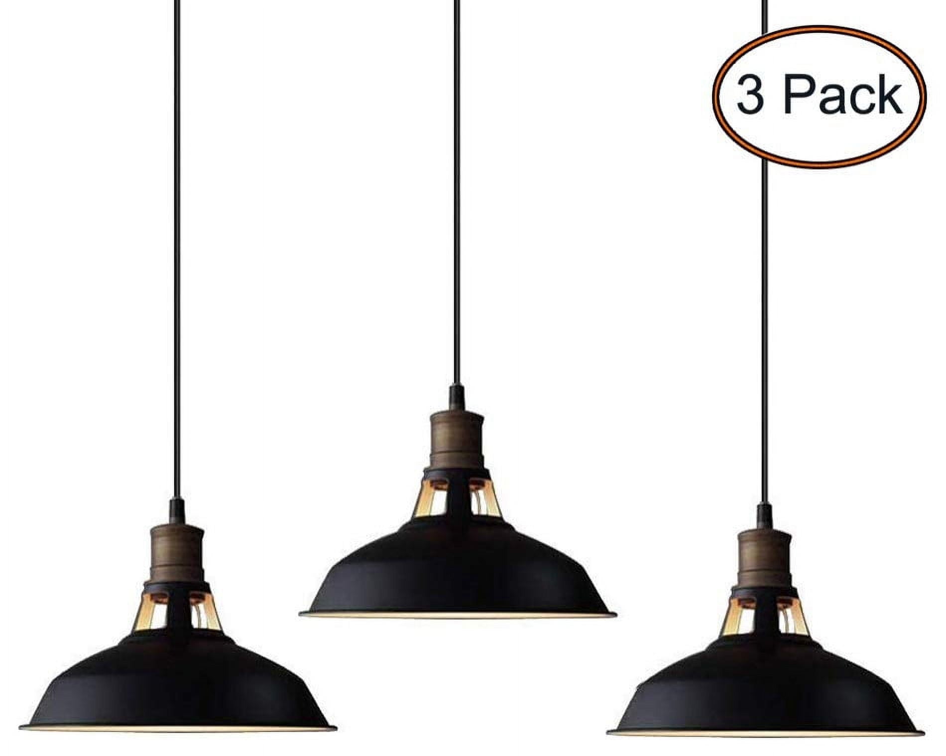 Florence Industrial Black Barn Pendant Light Loft Fixture, 3-Pack