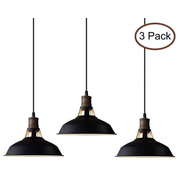 Florence Industrial Black Barn Pendant Light Loft Fixture, 3-Pack