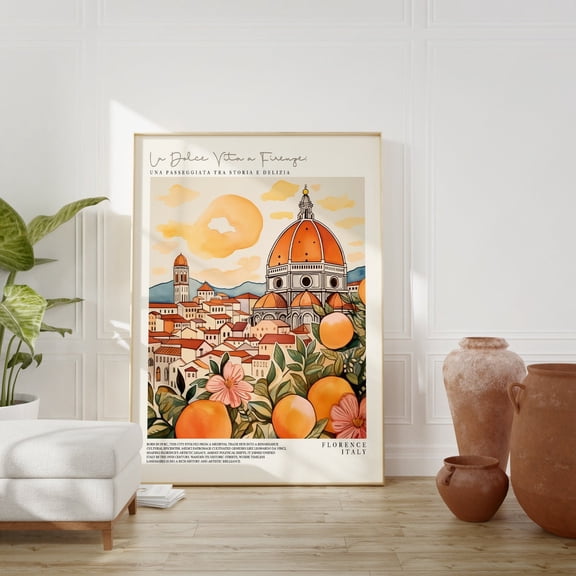 Florence Italy Duomo Art Poster: Dolce Vita Travel Poster, Unframed Poster Size 8x12