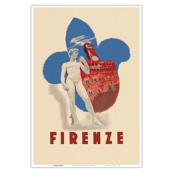 Florence Italy (Firenze) - Statue of David - Vintage Travel Poster c.1935 - Master Art Print (Unframed) 13in x 19in