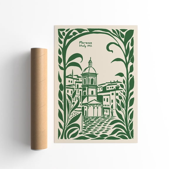 Florence Italy Green Vintage Style Travel Poster, Unframed Paper Poster 16x20in