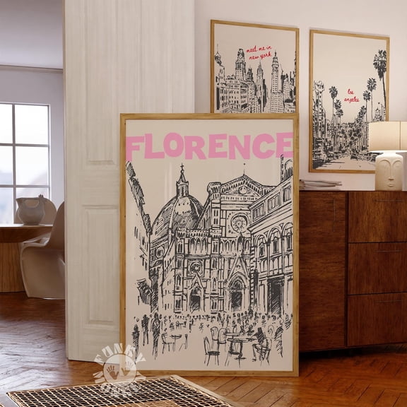 Florence Italy Retro Landmark Wall Art, Unframed Paper Print Size 8x12