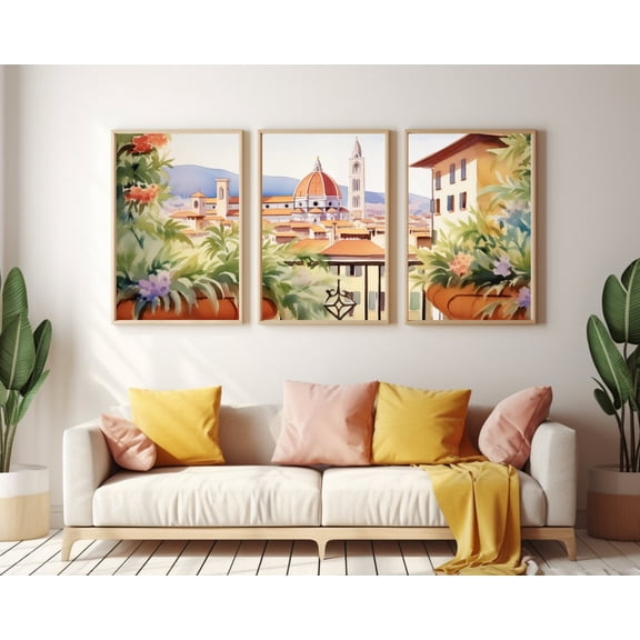 Florence Italy Santa Maria Del Fiore Cathedral Wall Art Tuscan Cityscape Italian Travel Decor Set 3 Unframed Paper Print