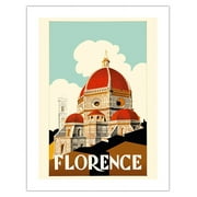 Florence Italy - Santa Maria del Fiore Cathedral the Duomo of Florence - Vintage Travel Poster c.1930 - Bamboo Fine Art 290gsm Paper (Unframed) 17x22in