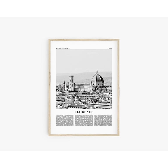 Florence Italy Travel Poster Black and White Firenze City Wall Art Coordinate Decoration 9, Unframed Paper Poster 8x10in