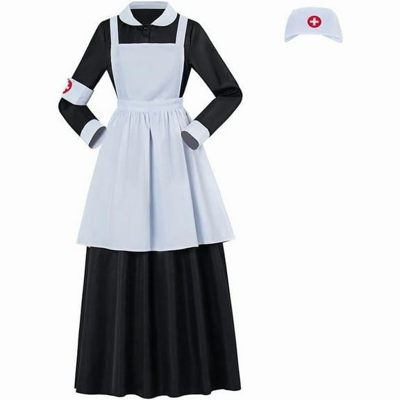Florence Nightingale Style Nurse Dress with Apron Bonnet and Arm Band Womens Historical Outfit