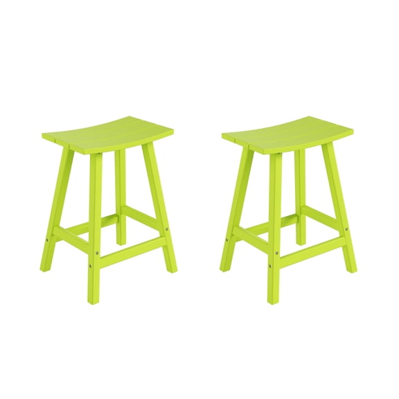 Florence Outdoor 24" HDPE Plastic Saddle Seat Barstool Lime (Set of 2)