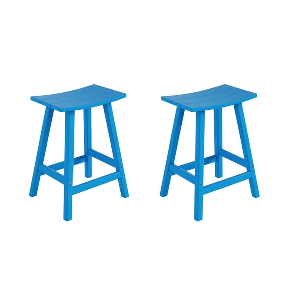 Costaelm Costaelm 24" Poly Plastic Outdoor Patio Counter Stool (Set of 2), Pacific Blue, Pacific Blue