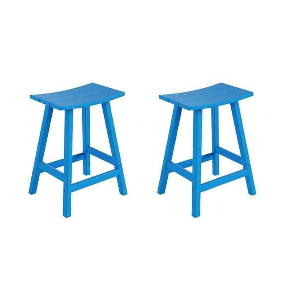 FADINGFREE FADINGFREE 24" Poly Plastic Outdoor Patio Counter Stool (Set of 2), Pacific Blue, Pacific Blue