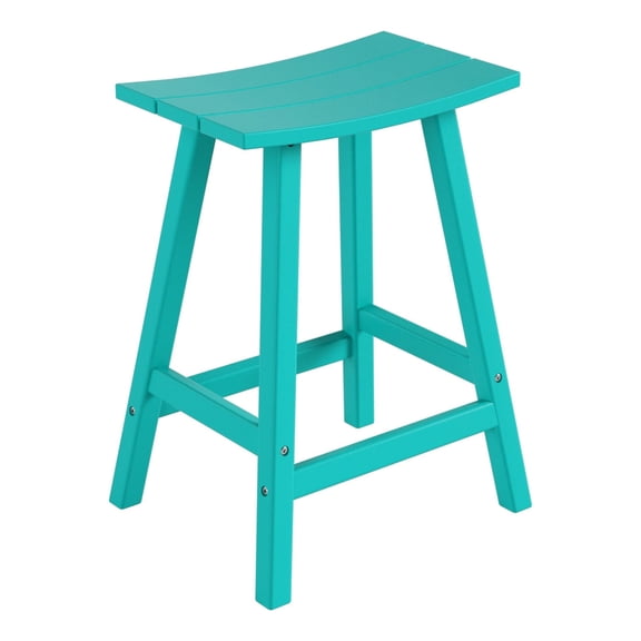 Florence Outdoor 24" HDPE Plastic Saddle Seat Barstool in Turquoise
