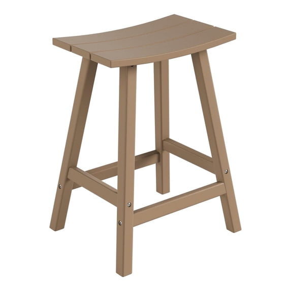 FADINGFREE 24" Outdoor Saddle Seat Bar Stool, Poly Plastic HDPE Adirondack Style Patio Bar Stool, Weathered Wood