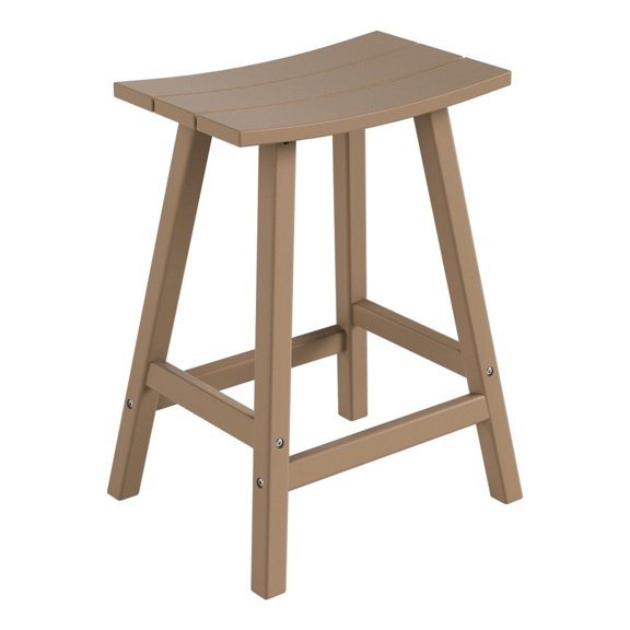 Florence Outdoor 24" HDPE Plastic Saddle Seat Barstool in Weathered Wood