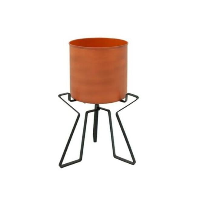 10" Burnt Sienna Galvanized Steel Planter with Black Wrought Iron Stand
