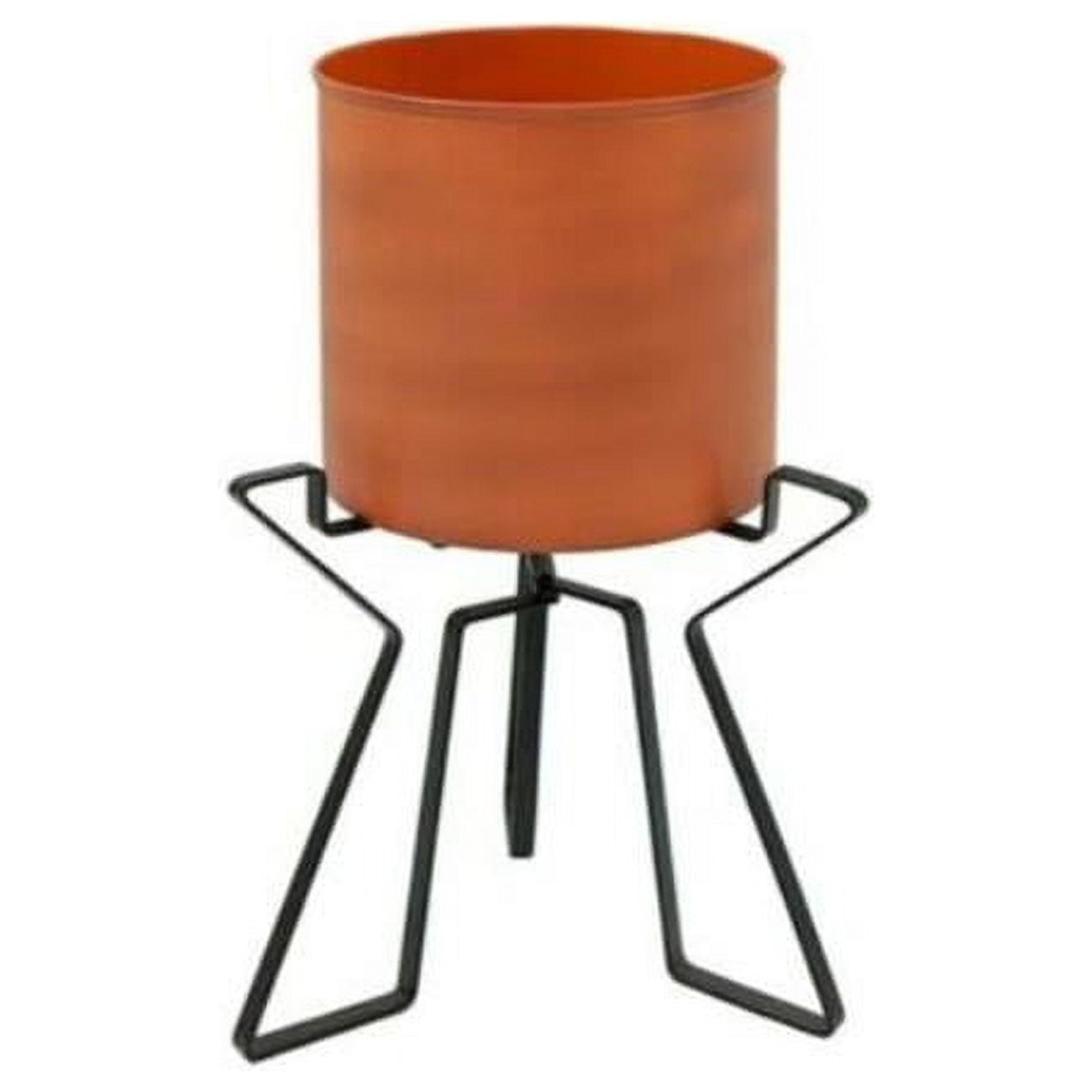 10" Burnt Sienna Galvanized Steel Planter with Black Wrought Iron Stand