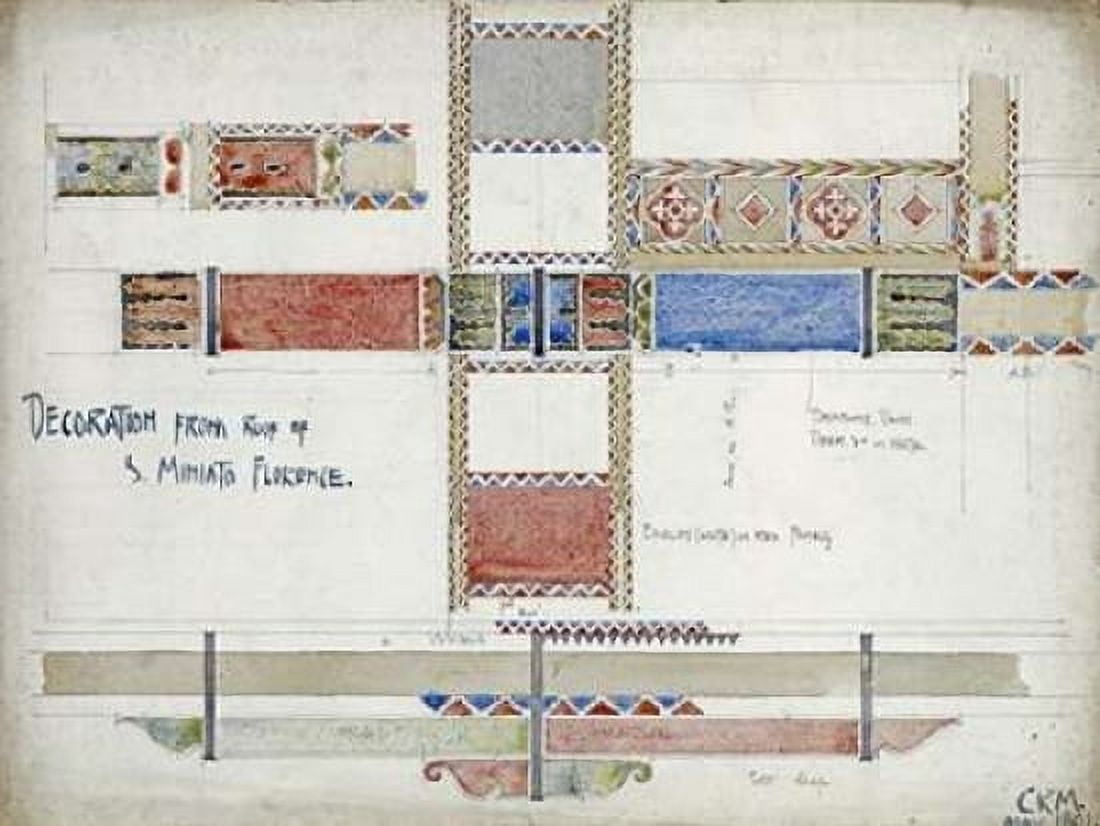 Florence San Miniato Studies of Decorative Ceiling Panels Canvas Art - Charles Rennie Mackintosh (22 x 28)