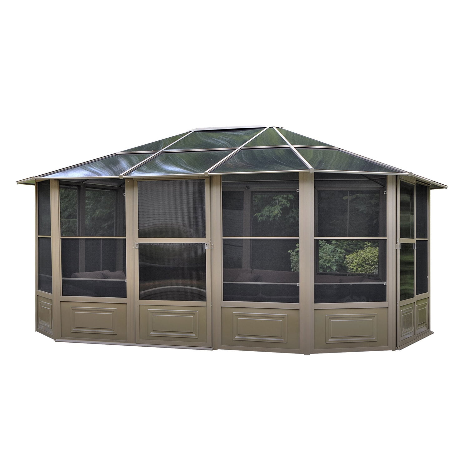 Sand Beige Aluminum Octagon Solarium with Polycarbonate Roof