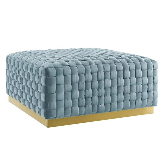 Modway Florence Square Performance Velvet Ottoman, Blue/Gold