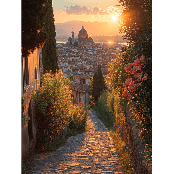 Florence Sunset Cobblestone Street Canvas Wall ArtPerfect for Living Room Bedroom Dining Room Office and Hotel Decoration.