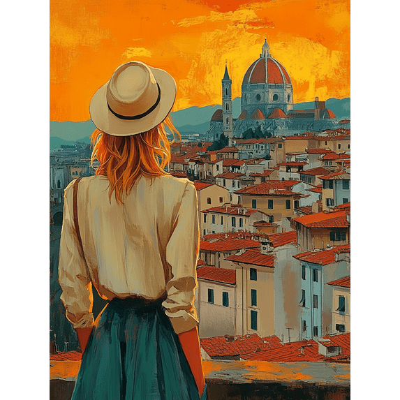 Florence Sunset Landscape Canvas Painting, Perfect for Living Room,Dining Room, and Hallway Decoration.