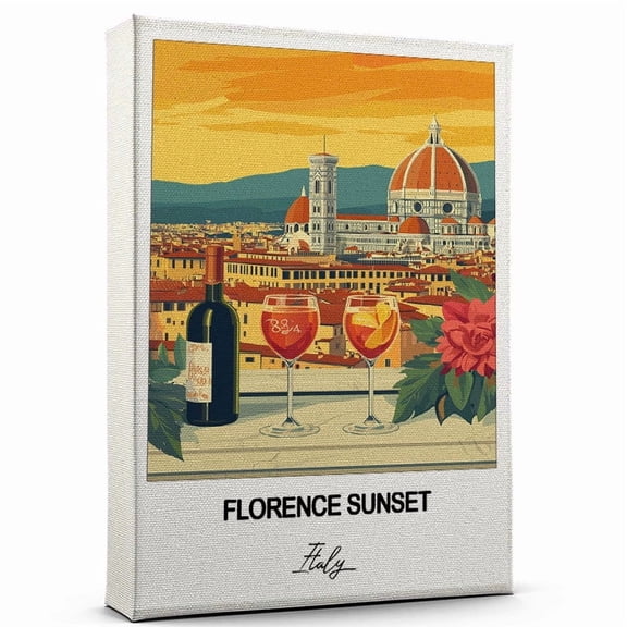 Florence Sunset Travel Art Canvas – Modern Wall Art Inspired by Italy Canvas – Great Gift for Travel Lovers – Ready to Hang