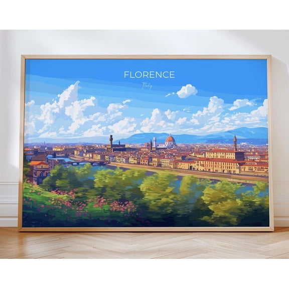 Florence Travel Poster Wall Art City Landscape, Travel Print of Florence, Tuscany Art Lovers Gift, Italy Art Gift, 16x24 UNFRAMED