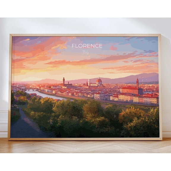 Florence Travel Poster Wall Art City Landscape, Travel Print of Florence, Tuscany Art Lovers Gift, Italy Art Gift, 8x12 UNFRAMED