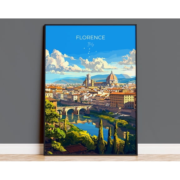 Florence Travel Poster Wall Art, Travel Print of Florence, Florence Art Lovers Gift, Italy, Italy Art Gift, 12x18 UNFRAMED