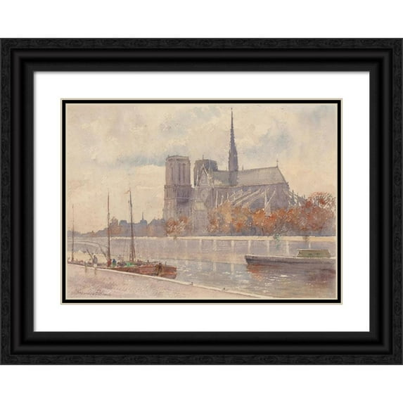 Florence Vincent Robinson 24x18 Black Ornate Framed Double Matted Museum Art Print Titled: Notre Dame, Paris (1912)