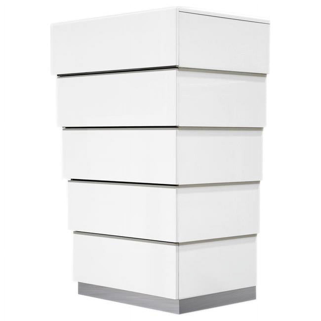 Florence High Gloss White 5-Drawer Chest with Stainless Steel Base