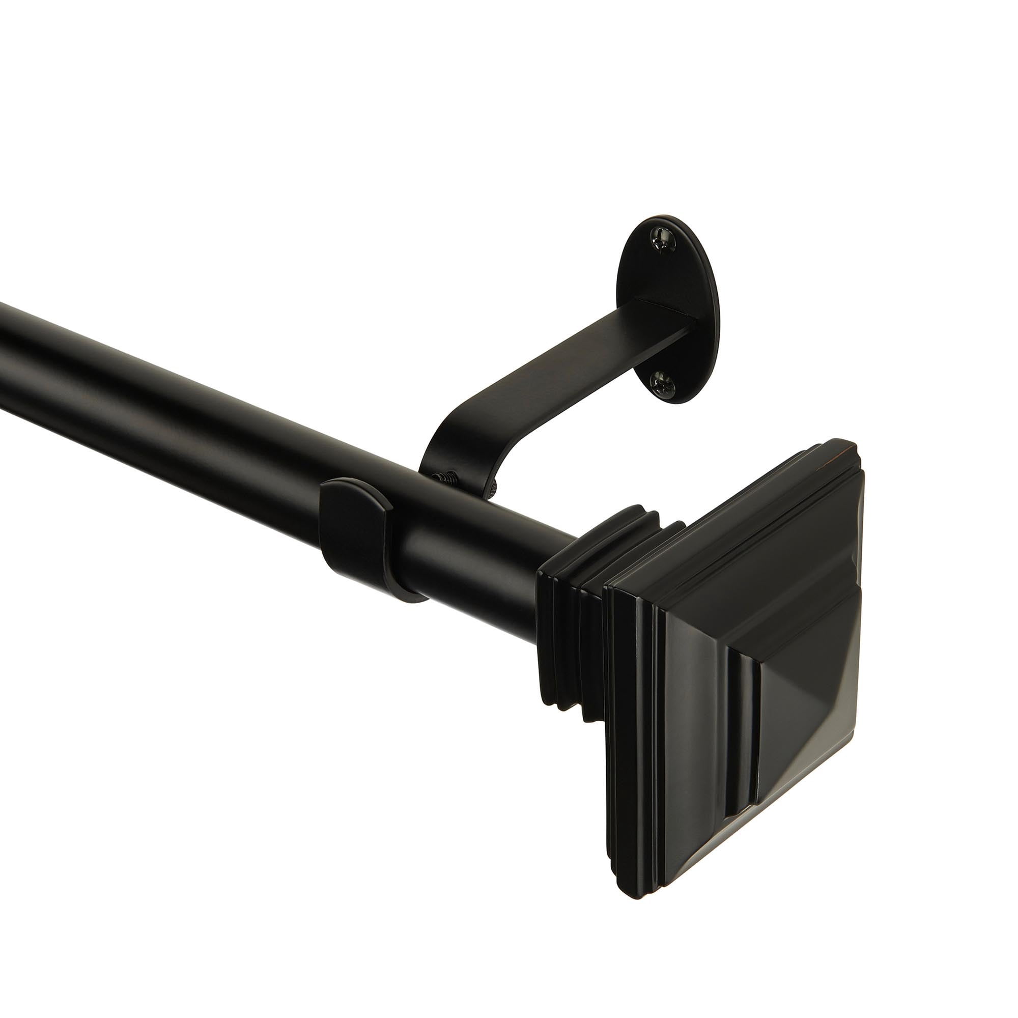 Elrene Home Fashions Florence Single Curtain Rod with Stacked Square Finial, Antique Black, 28" x 48"