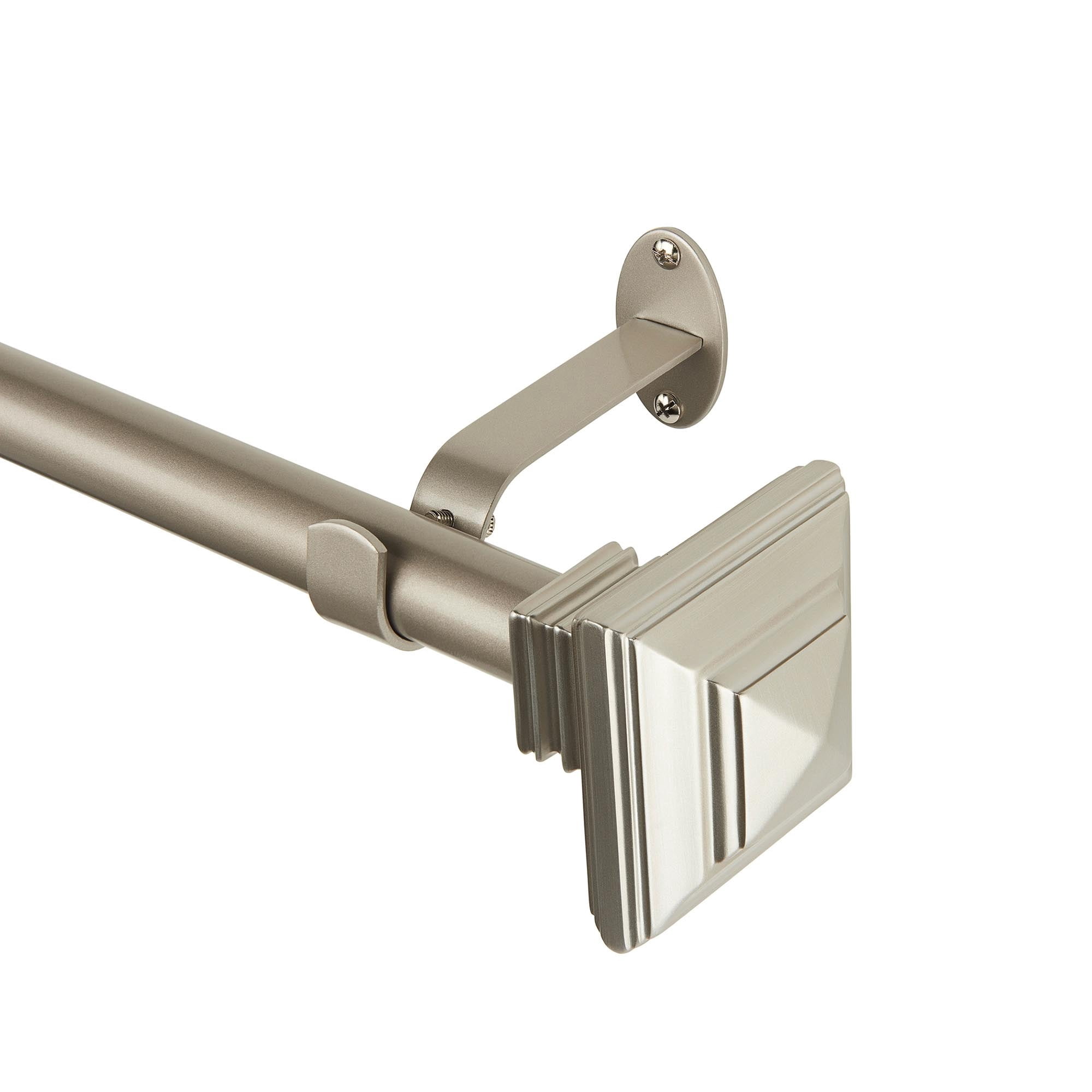 Elrene Home Fashions Florence Single Curtain Rod with Stacked Square Finial, Polished Nickel, 86" x 120"