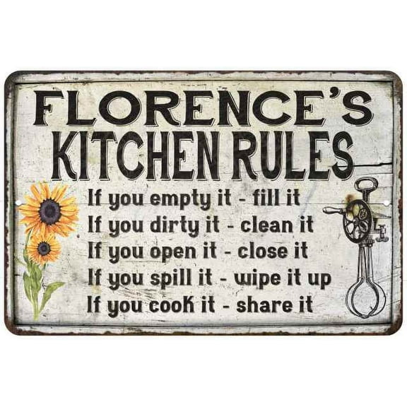 Florence's Kitchen Rules Chic Sign Vintage Decor 12x18 Metal Sign 112180032110