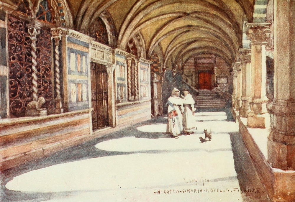 Florence & some Tuscan Cities 1905 Cloisters of Santa Maria Novella Canvas Art - RC Goff (24 x 36)